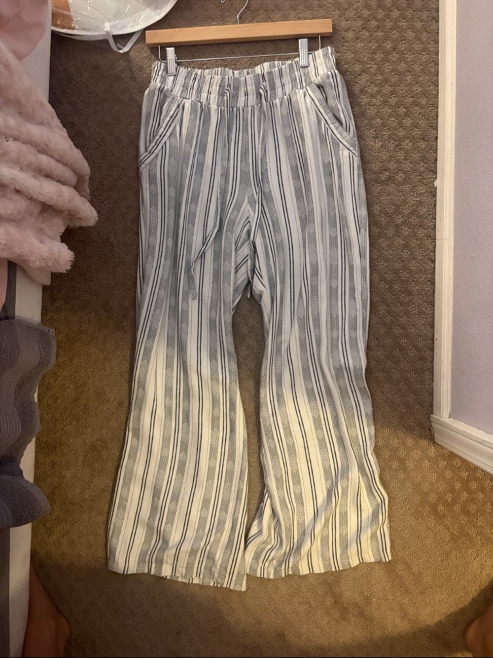 Sienna Sky Striped Wide-Leg Pants in White and Gray